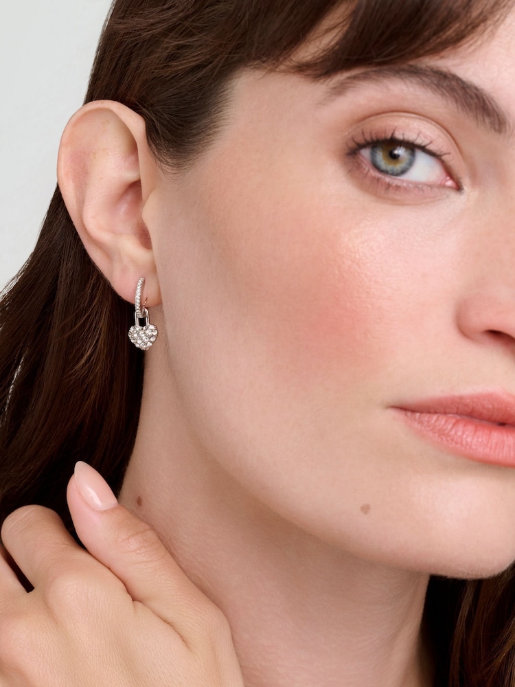 Royal Silver - Ted Baker Tone Pari: Pave Crystal Padlock Huggie Earrings - صورة 4 من 4