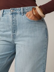 浅蓝色 - Hourglass Wide Leg Raw Hem Cropped Jeans - 图片6 / 6