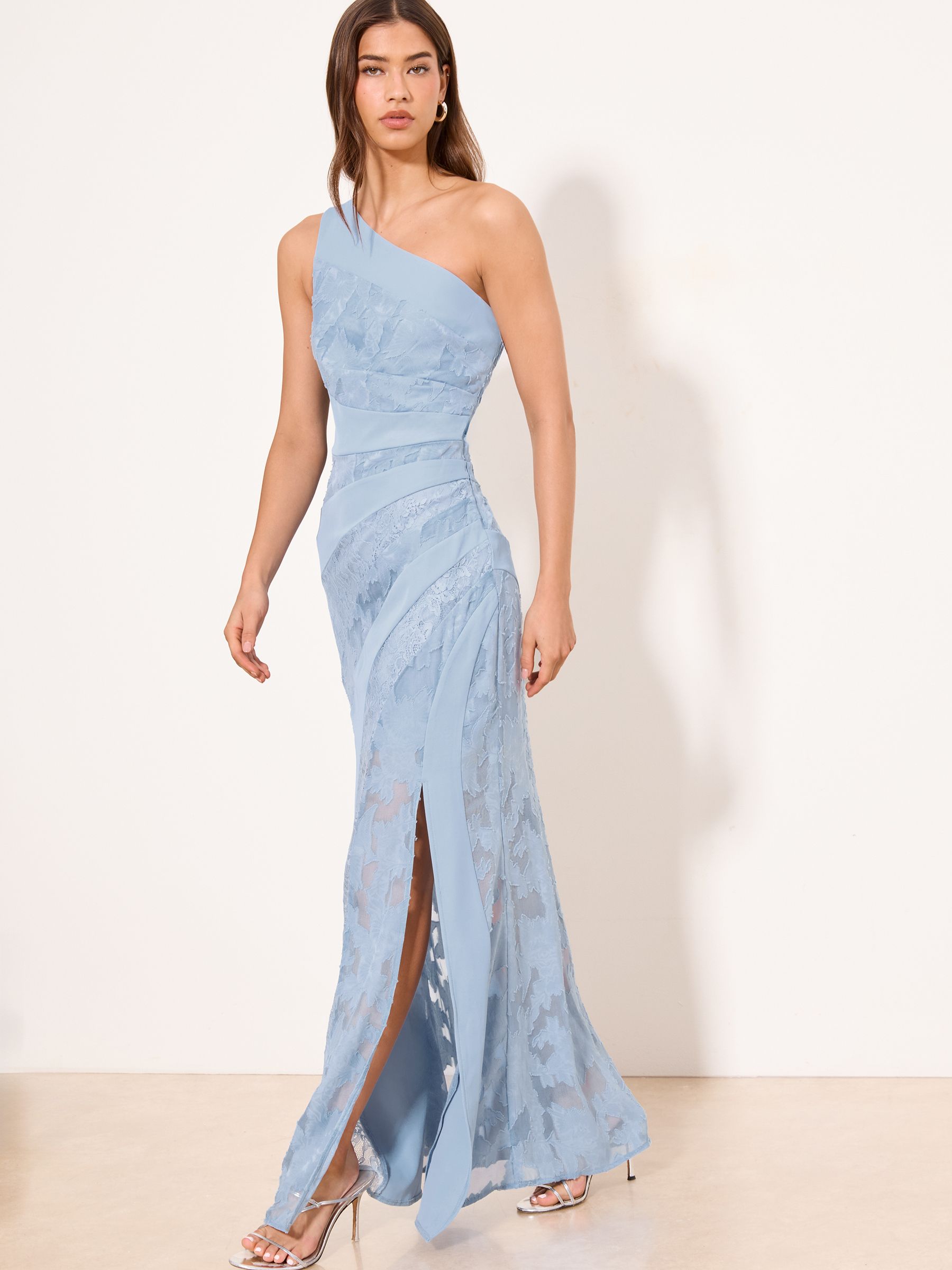 Buy Lipsy Light Blue One Shoulder Lace Detail Maxi Dress from the Next UK online shop