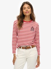 Superdry Red Country Club Long Sleeve Stripe Top - Image 1 of 7