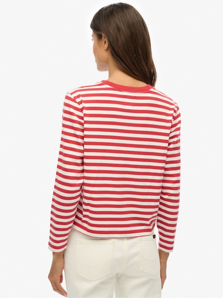 Superdry Red Country Club Long Sleeve Stripe Top - Image 2 of 7 Superdry Red Country Club Long Sleeve Stripe Top - Image 2 of 7