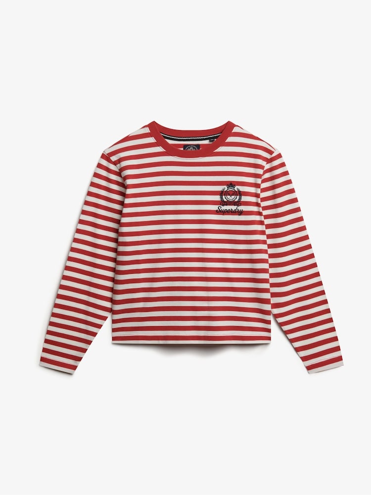 Superdry Red Country Club Long Sleeve Stripe Top - Image 6 of 6 Superdry Red Country Club Long Sleeve Stripe Top - Image 6 of 6