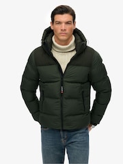 Superdry Green Colourblock Hooded Puffer Jacket - Image 1 of 8
