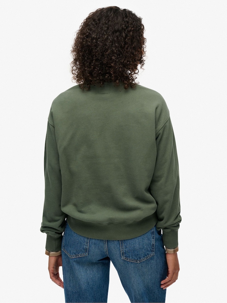 Superdry Green Embellished Vintage Logo Loose Crew Sweattop - Image 2 of 7 Superdry Green Embellished Vintage Logo Loose Crew Sweattop - Image 2 of 7