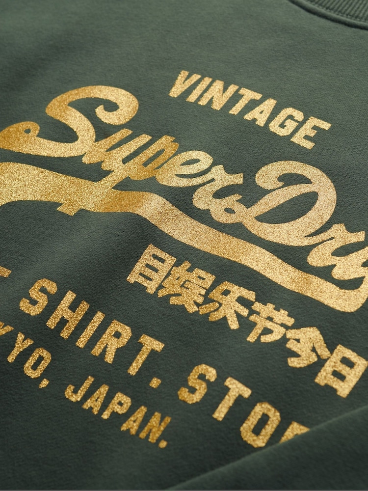 Superdry Green Embellished Vintage Logo Loose Crew Sweattop - Image 7 of 7 Superdry Green Embellished Vintage Logo Loose Crew Sweattop - Image 7 of 7
