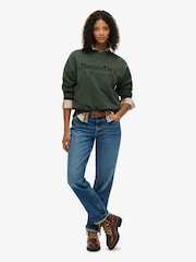 Superdry Green Brand Mark Loose Crew Sweattop - Image 3 of 6