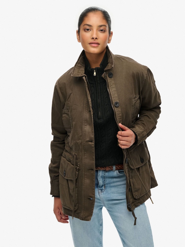 Superdry Green Dropped Waist Jacket - Image 2 of 8 Superdry Green Dropped Waist Jacket - Image 2 of 8