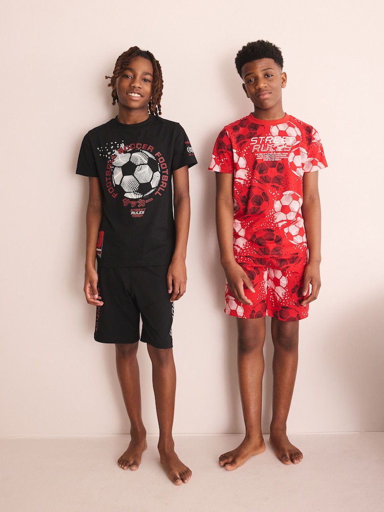 Red/Black Football Short Pyjamas 2 Pack (3-16yrs) - Image 1 of 6
