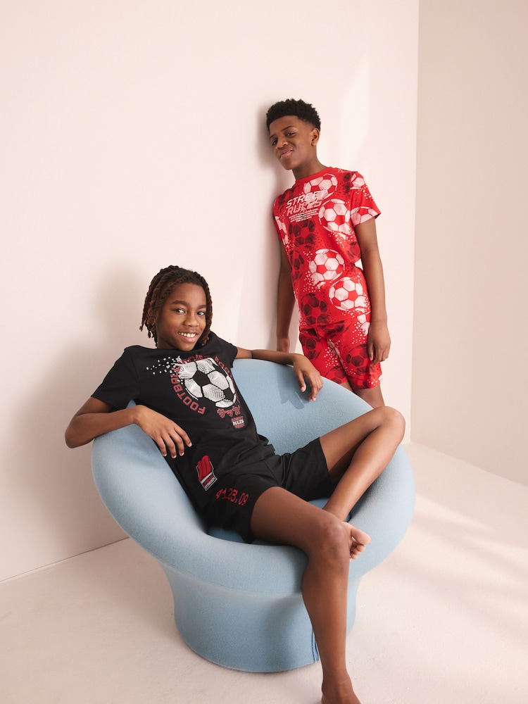 Red/Black Football Short Pyjamas 2 Pack (3-16yrs) - Image 2 of 6