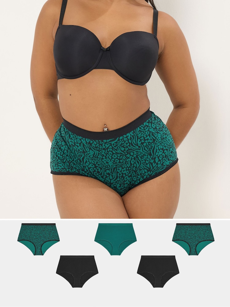 Yours Curve Green Full Briefs 5 Pack - Image 1 of 7 Yours Curve Green Full Briefs 5 Pack - Image 1 of 7