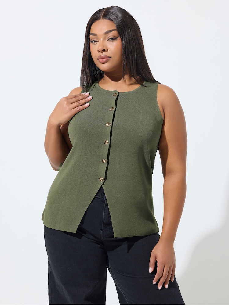 Yours Curve Green Limited Knitted Waistcoat - Image 1 of 6 Yours Curve Green Limited Knitted Waistcoat - Image 1 of 6