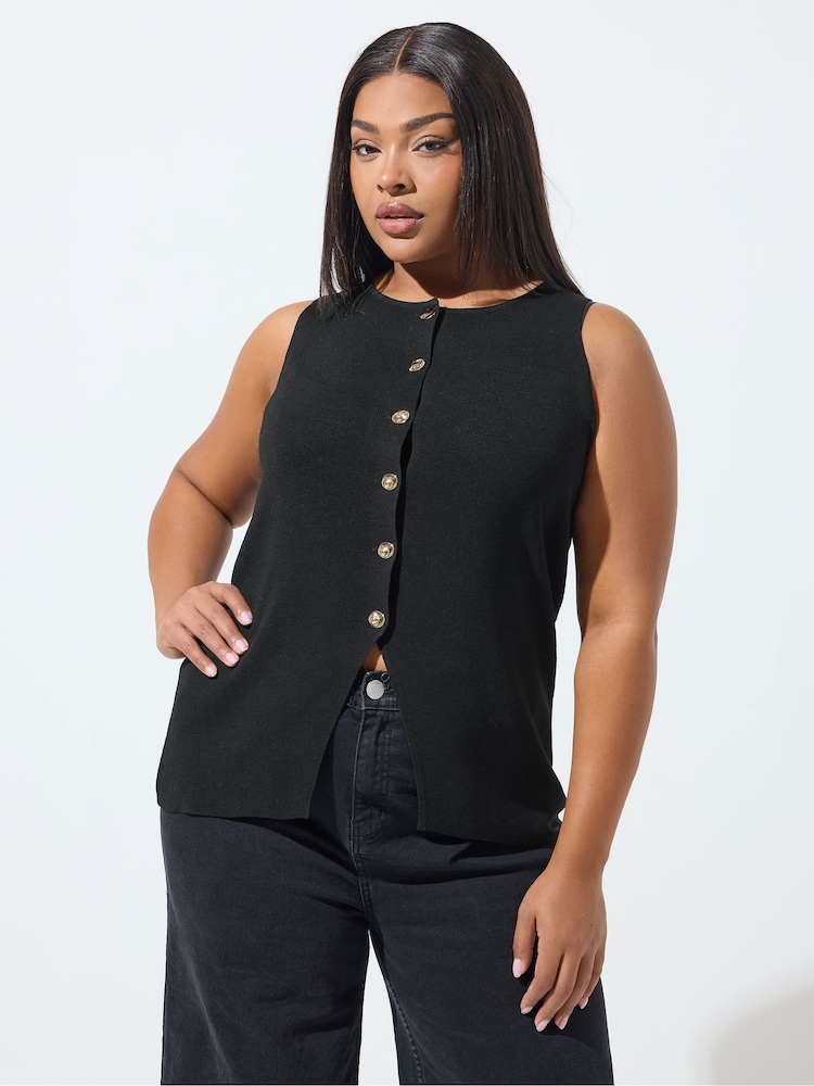 Yours Curve Black Limited Knitted Waistcoat - Image 1 of 6 Yours Curve Black Limited Knitted Waistcoat - Image 1 of 6