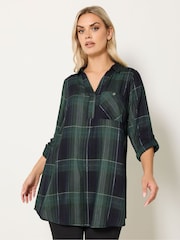 Yours Curve Green Overhead Check Blouse - Image 1 of 5