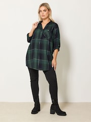 Yours Curve Green Overhead Check Blouse - Image 3 of 5