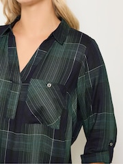 Yours Curve Green Overhead Check Blouse - Image 4 of 5