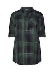 Yours Curve Green Overhead Check Blouse - Image 5 of 5