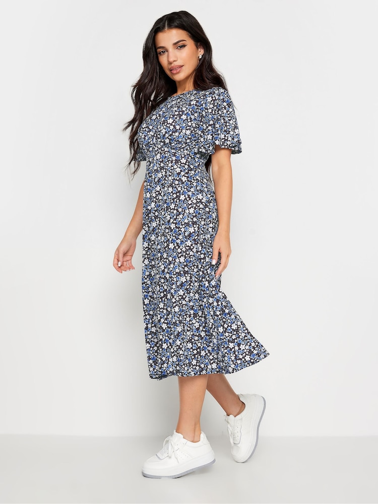 PixieGirl Petite Blue Flutter Sleeve Midi Dress - Image 1 of 4