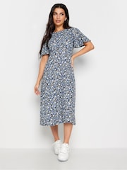 PixieGirl Petite Blue Flutter Sleeve Midi Dress - Image 2 of 4