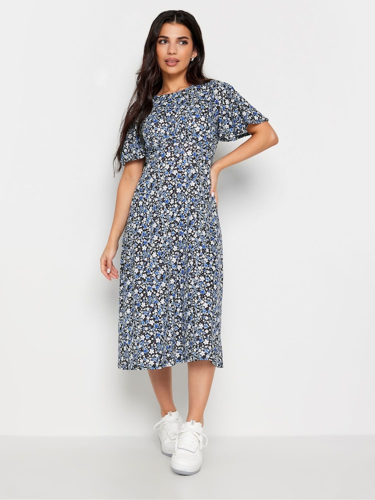 PixieGirl Petite Blue Flutter Sleeve Midi Dress - Image 2 of 4
