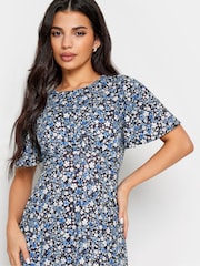 PixieGirl Petite Blue Flutter Sleeve Midi Dress - Image 4 of 4