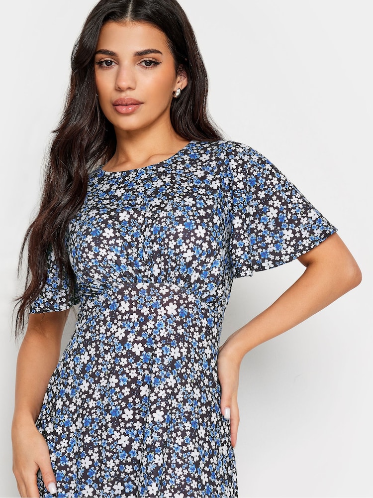 PixieGirl Petite Blue Flutter Sleeve Midi Dress - Image 4 of 4