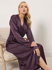 Vermelho - Robe longo e alto de cetim Sally - Imagem 1 de 5