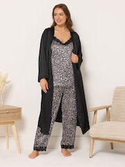 Yours Curve Black Satin Lace Cami Pyjamas Set - Image 2 of 5
