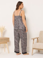 Yours Curve Black Satin Lace Cami Pyjamas Set - Image 3 of 5