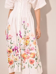 Lipsy White White Floral Cinched Waist Midi Shirt Dress - Image 2 of 4