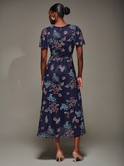 Jolie Moi Blue Mesh Short Sleeve Midaxi Dress - Image 2 of 5