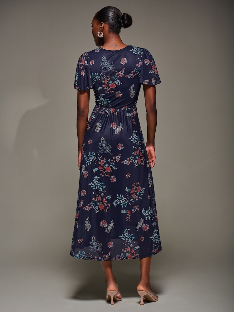 Jolie Moi Blue Mesh Short Sleeve Midaxi Dress - Image 2 of 5 Jolie Moi Blue Mesh Short Sleeve Midaxi Dress - Image 2 of 5