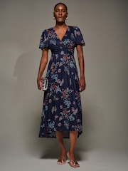 Jolie Moi Blue Mesh Short Sleeve Midaxi Dress - Image 3 of 5