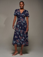 Jolie Moi Blue Mesh Short Sleeve Midaxi Dress - Image 4 of 5