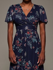 Jolie Moi Blue Mesh Short Sleeve Midaxi Dress - Image 5 of 5