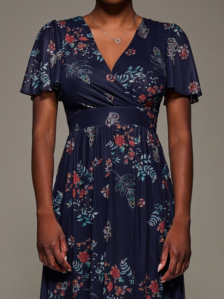 Jolie Moi Blue Mesh Short Sleeve Midaxi Dress - Image 5 of 5 Jolie Moi Blue Mesh Short Sleeve Midaxi Dress - Image 5 of 5