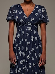 Jolie Moi Navy Blue Mesh Short Sleeve Midaxi Dress - Image 3 of 6