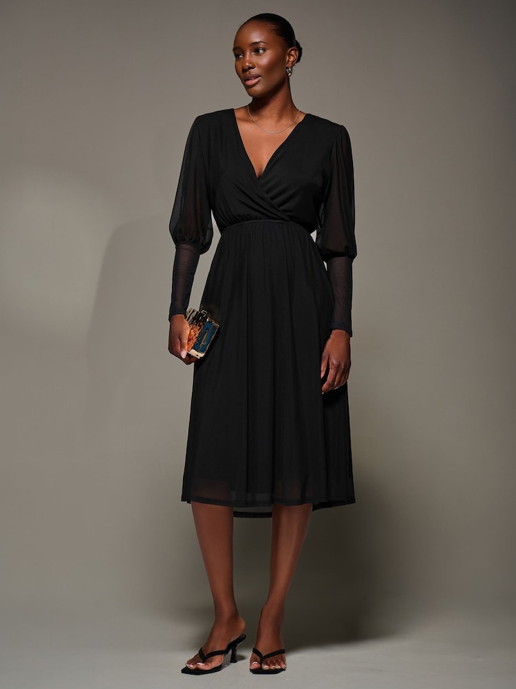 sachin and babi light blue dress Reiss Ribbed Mesh Panel Bodycon Midi Dress in Black