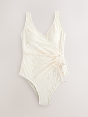 Cream Broderie Ruched Side Tummy Shaping Control Swimsuit - Image 1 of 4