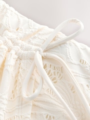 Cream Broderie Ruched Side Tummy Shaping Control Swimsuit - Image 3 of 4