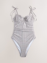 Chocolate Brown/Cream Gingham - Non Padded Underwired Swimsuit - صورة 7 من 9