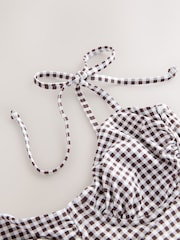 Chocolate Brown/Cream Gingham - Non Padded Underwired Swimsuit - صورة 8 من 9
