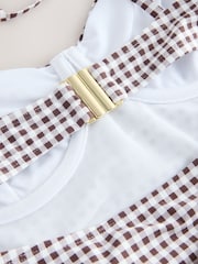 Chocolate Brown/Cream Gingham - Non Padded Underwired Swimsuit - صورة 9 من 9