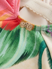 Red/Cream Tropical Floral Ruched Side Tummy Shaping Control Swimsuit - Image 3 of 4