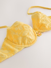 Yellow Floral Jacquard Non Padded Underwired Bikini Top - Image 7 of 8