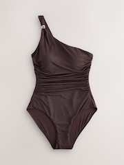Schokoladenbraun - One Shoulder Hardware Gathered Tummy Control Swimsuit - Bild 5 von 7