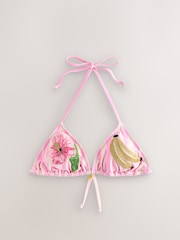 Pink/Cream Stripe Banana Triangle Embellished Bikini Top - Image 6 of 8