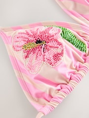 Pink/Cream Stripe Banana Triangle Embellished Bikini Top - Image 7 of 8