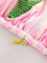 Pink/Cream Stripe Banana Triangle Embellished Bikini Top - Image 8 of 8