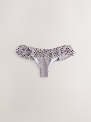 Chocolate Brown Gingham High Leg Frill Bikini Bottoms - Image 1 of 3