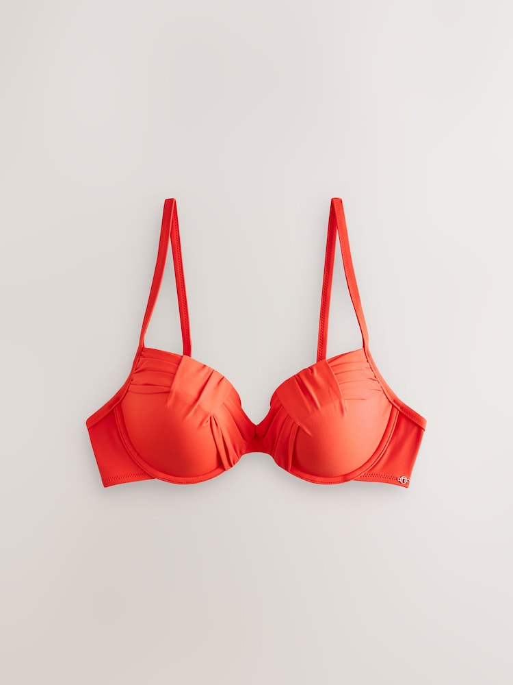 Red Draped Padded Shaping Wired Bikini Top - Image 1 of 4